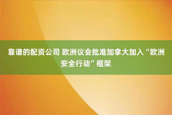 靠谱的配资公司 欧洲议会批准加拿大加入“欧洲安全行动”框架